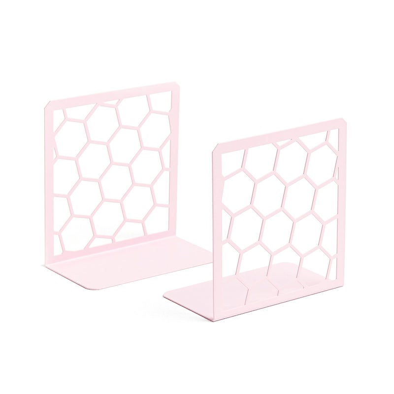 GEOMOD Geometric Honeycomb Pink Metal Bookends Decorative - Tall Sturdy Book Ends for Shelves - Modern Heavy Duty Bookend Stopper - Office or Home Book Shelf Book Holder - 6x3.25x6.25 Inches - 1 Pair - Image 1